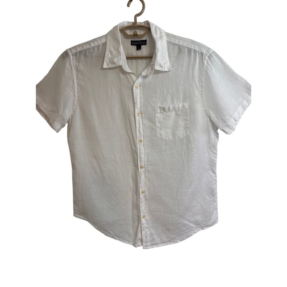 J.Crew Mercantile 100% Linen White Short Sleeve Button Front Shirt Men’s L